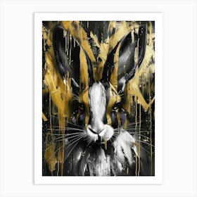 Rabbit - Black And Gold Art Print