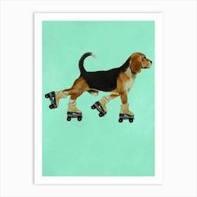 Beagle With Rollerskates Art Print