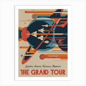 The Grand Tour: Jupiter, Saturn, Uranus, Neptune — Vintage space poster, retro space art, propaganda poster, retrofuturism, retro sci-fi Art Print