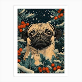 Pug In The Snow Art Print