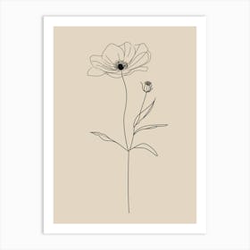 Line Drawing Of A Flower Minimalist Line Art Monoline Illustration Art Print