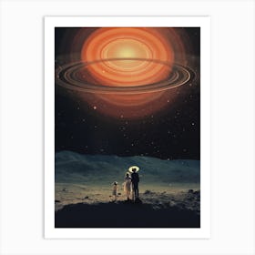 Cosmic couple standing under the rings of Saturn Art Print