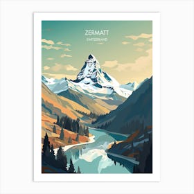 Poster Of Zermatt   Switzerland, Ski Resort Illustration 2 Art Print