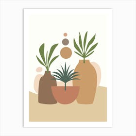 Potted Plants Boho Chic Art Deco Pastel Colors Illustration Art Print