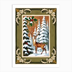 Deer In The Snow Style William Morris Art Print