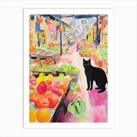 Food Market With Cats In Honolulu 3 Watercolour Art Print