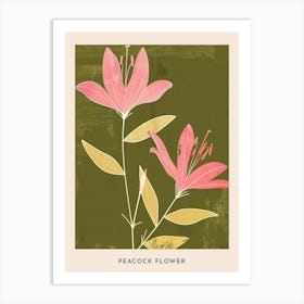 Pink & Green Peacock Flower 3 Flower Poster Art Print