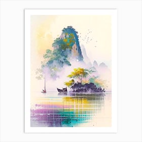 Ko Yao Yai Thailand Watercolour Pastel Tropical Destination Art Print
