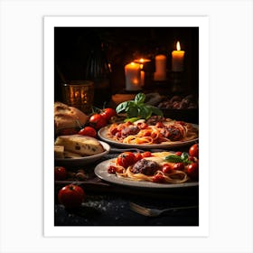 Spaghetti With Meatballs And Tomatoes 1 Art Print