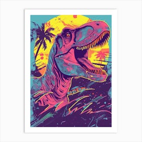 Neon Graphic Palm Tree Dinosaur Portrait Art Print