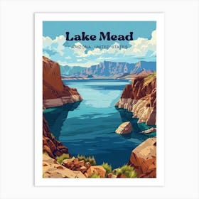 Lake Mead Nevada Hoover Dam Travel Art Illustration Art Print