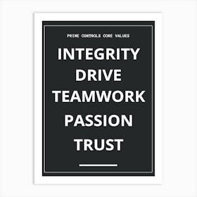 Integrity Drive Teamwork Passion Trust Art Print