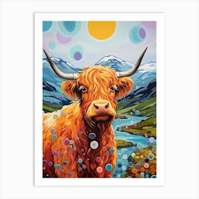 Highland Cows Dotty Background 4 Art Print