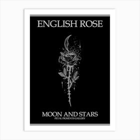 English Rose Moon And Stars Line Drawing 4 Poster Inverted Art Print