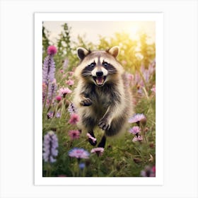 Cute Funny Bahamian Raccoon Running On A Field 2 Art Print