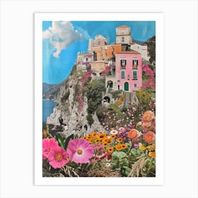 Amalfi Coast   Floral Retro Collage Style 2 Art Print