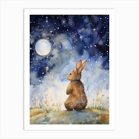 Bunny Stargazing Rabbit Prints Watercolour 1 Art Print