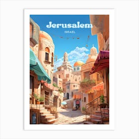 Jerusalem Israel Strertview Travel Illustration Art Print