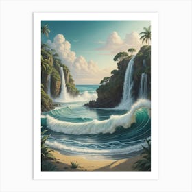 Waterfalls On The Beach Art Print