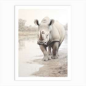 Rhino In The Landscape Illustration 4 Art Print