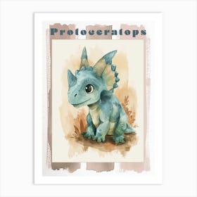 Cute Protoceratops Dinosaur Watercolour 2 Poster Art Print