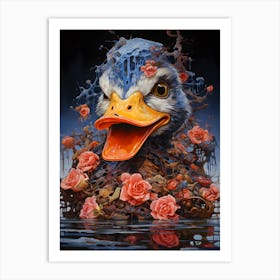 Duck With Roses Art Print