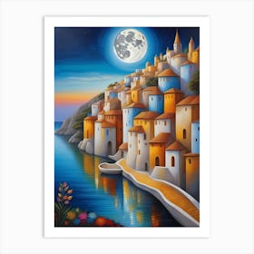 Moonlight Over A Village Art Print