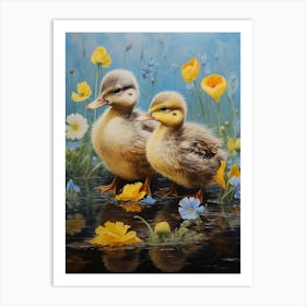Floral Ornamental Duckling Painting 8 Art Print