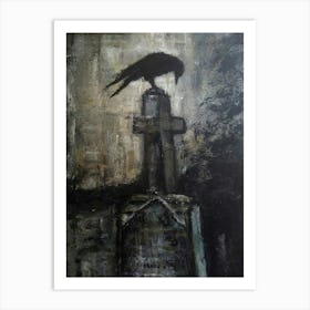 Crow On A Grave Art Print