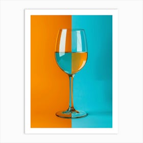 Wine Glass On Blue And Orange Background Art Print