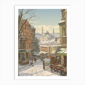 Vintage Winter Illustration Istanbul Turkey 2 Art Print