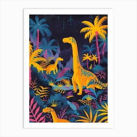 Mustard Dinosaurs In A Tropical Landscape Art Print