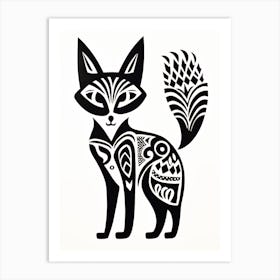 Linocut Fox Abstract Line Illustration 21 Art Print