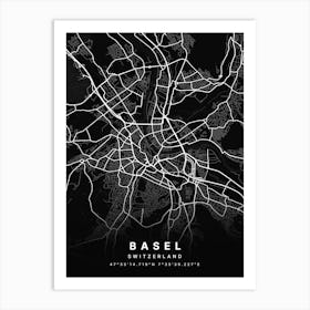 Basel Switzerland Black Map Art Print