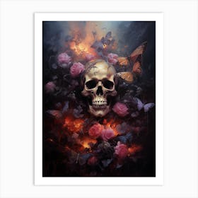 Skull in flowers 3 Art Print