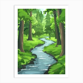 Cartoon River In The Forest Art Print