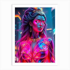 Cyborg Girl Pink Neon Gloss Poster