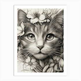 Cat With Flowers 1 Art Print