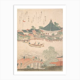 River Scene With Bridge In Foreground, Katsushika Hokusai Poster