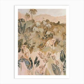 Monkeys Pastels Jungle Illustration 2 Art Print