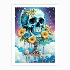 Surrealist Floral Skull Painting (42) Art Print