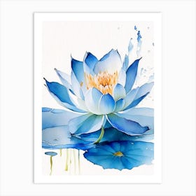 Blue Lotus Watercolour 5 Art Print