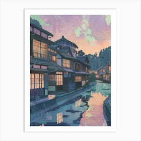 Fukuoka Japan Retro Illustration Art Print