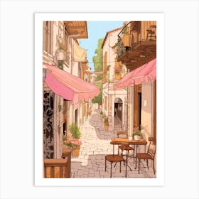 Antalya Turkey 2 Vintage Pink Travel Illustration Art Print