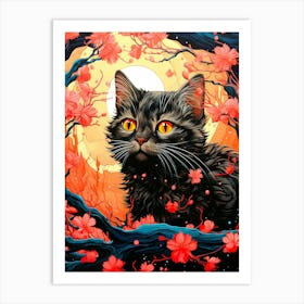 Cat In Cherry Blossoms 3 Art Print