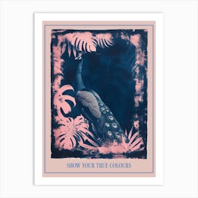 Peacock In The Leaves Cyanotype Inspired 1 Poster Art Print