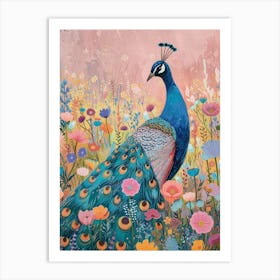 Peacock In The Meadow Sketch 3 Art Print