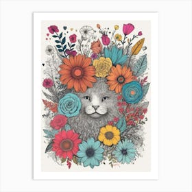 Cat With Flowers 4 Art Print