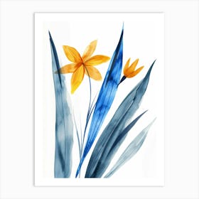 Watercolor Of Blue And Yellow Flowers Art Print