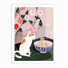 Cat And Ramen 1 Art Print